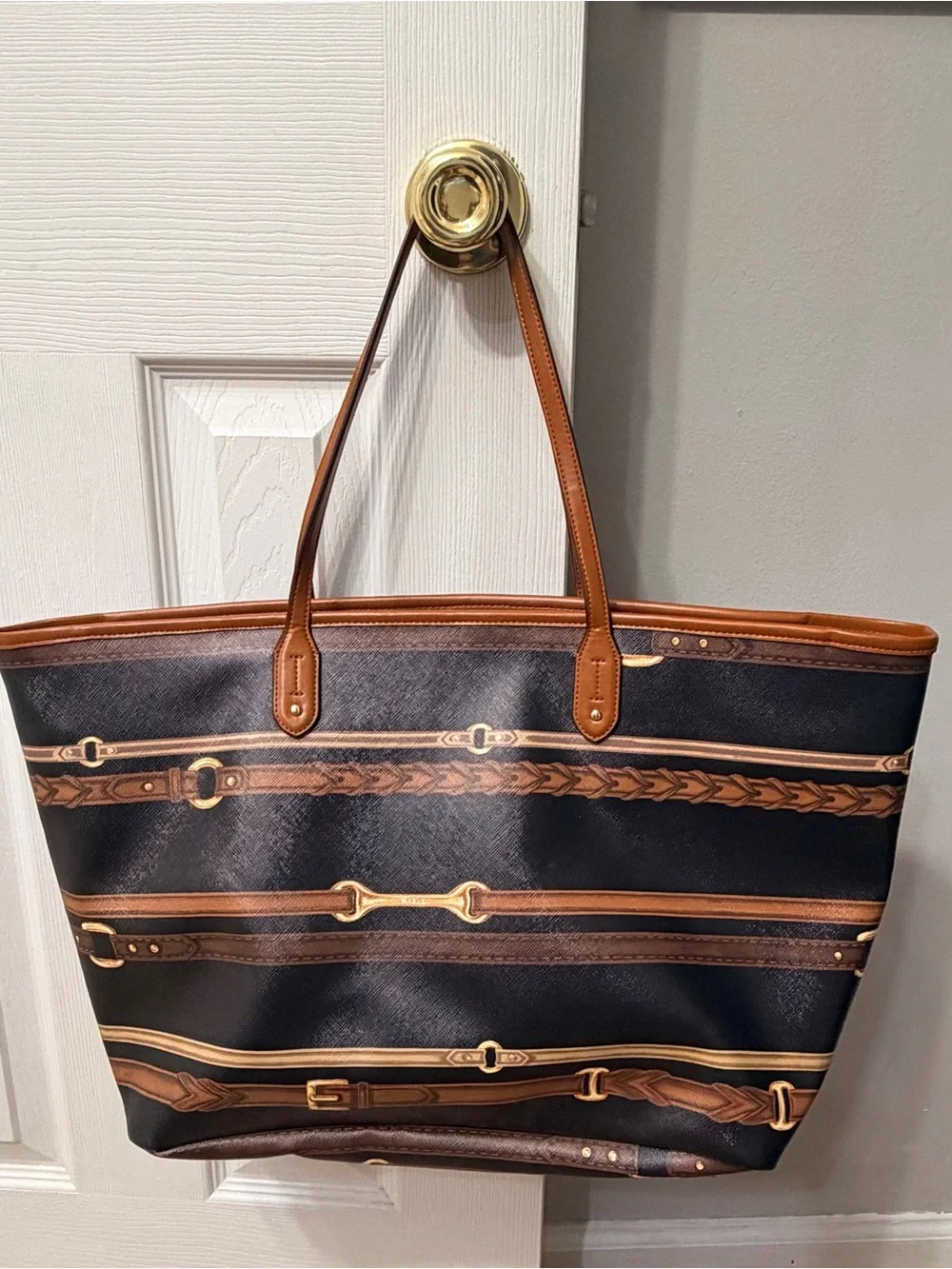 Lauren Ralph Lauren Equestrian Belt Print Large Tote Bag